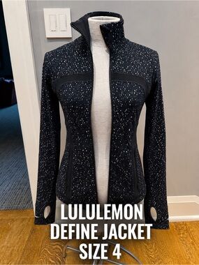 Lululemon Define Jacket Black White Speckled Thumbhole Zip Up Size 4